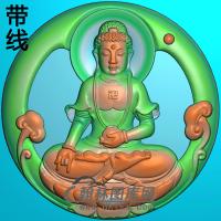 圆形框灵芝坐姿佛像精雕图（ZFX-216)