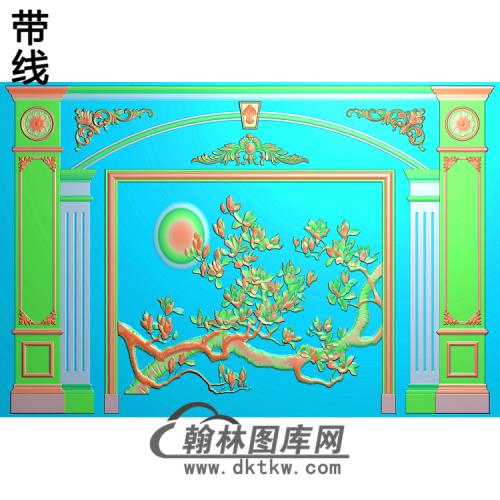 花整体背景墙精雕图(BJQ-101)