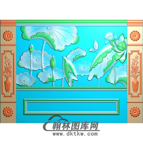 荷花整体背景墙精雕图(BJQ-144)