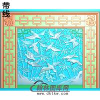 竹鸟整体背景墙精雕图(BJQ-197)