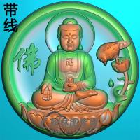 圆形框荷花鸟坐姿佛像精雕图（ZFX-263)