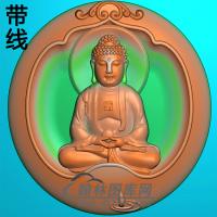 圆形框佛珠坐姿佛像精雕图（ZFX-309)