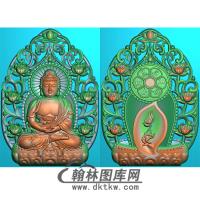 荷花背景正反面坐姿佛像精雕图（ZFX-386)