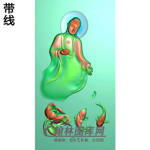 荷花鱼半身佛站姿佛像精雕图（ZFX-024)