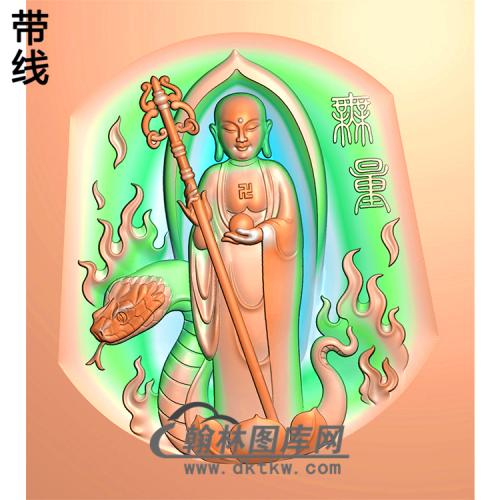 地藏佛蛇站姿佛像精雕图（ZFX-034)