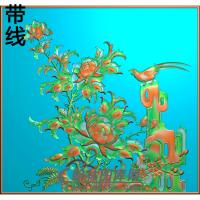 牡丹花鸟精雕图（MD-013)