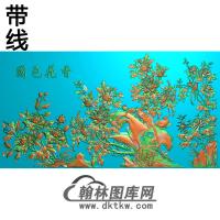 牡丹花鸟精雕图（MD-014)
