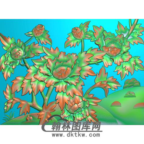 牡丹花鸟精雕图（MD-018)