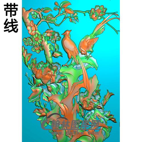 牡丹花鸟精雕图（MD-075)