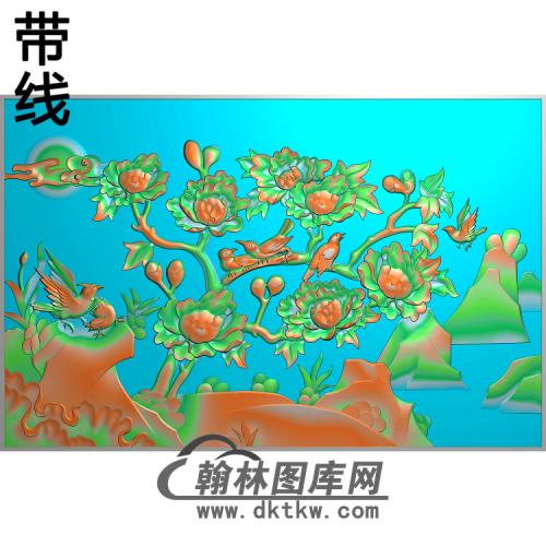 牡丹花鸟精雕图（MD-121)