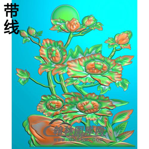 牡丹花鸟精雕图（MD-128)