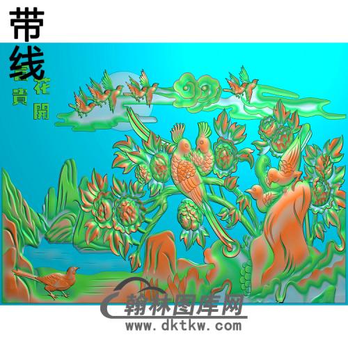 牡丹花鸟精雕图（MD-131)