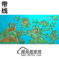牡丹花鸟精雕图（MD-153)