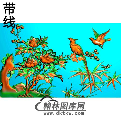 牡丹花鸟精雕图（MD-159)