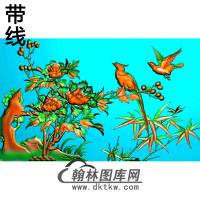 牡丹花鸟精雕图（MD-159)