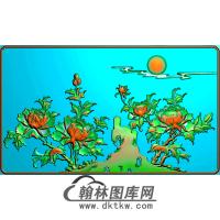 牡丹花鸟精雕图（MD-178)