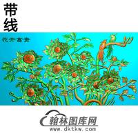 牡丹花鸟精雕图（MD-196)