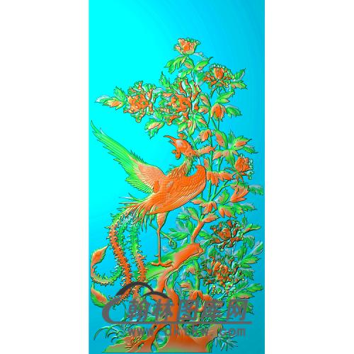 牡丹花鸟精雕图（MD-229)
