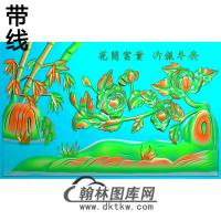 牡丹花鸟精雕图（MD-249)