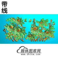 牡丹花鸟精雕图（MD-277)