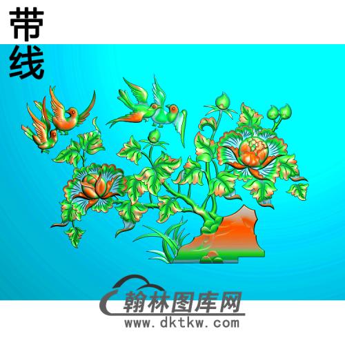 牡丹花鸟精雕图（MD-305)