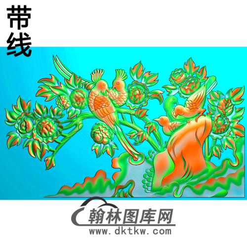 牡丹花鸟精雕图（MD-306)