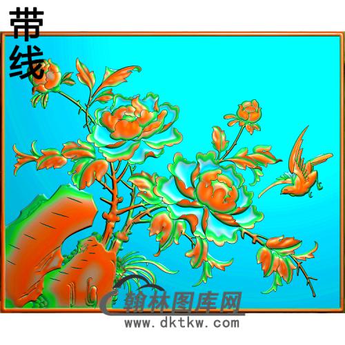 牡丹花鸟精雕图（MD-384)