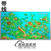 牡丹花鸟精雕图（MD-445)