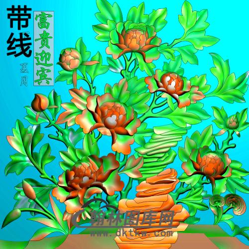 牡丹花鸟精雕图（MD-464)