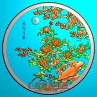 牡丹花鸟精雕图（MD-487)