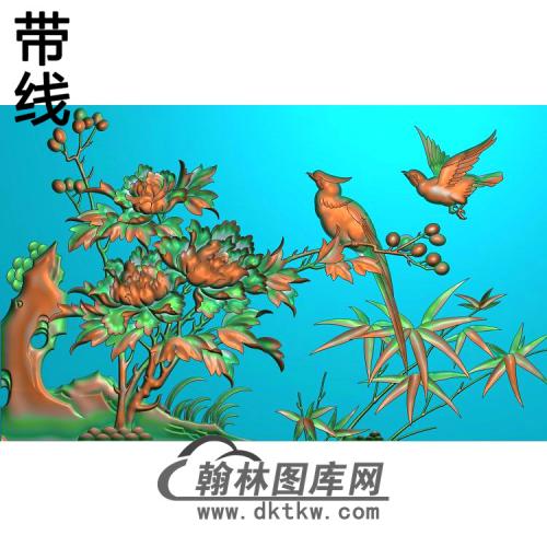 牡丹花鸟精雕图（MD-560)
