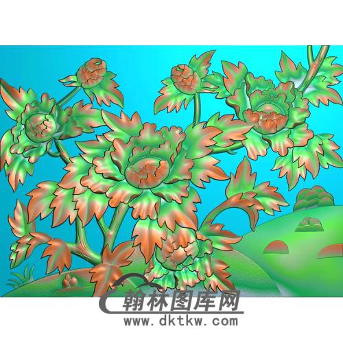 牡丹花鸟精雕图（MD-585)