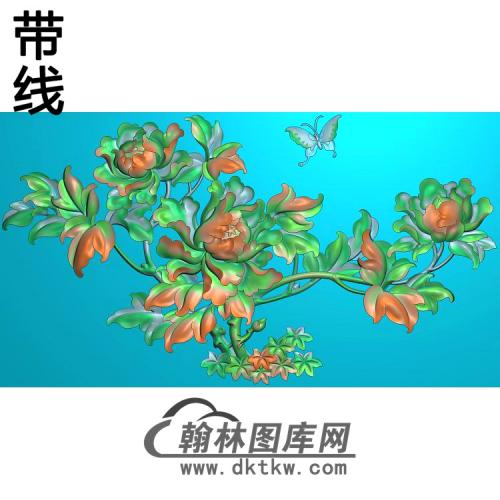 牡丹花鸟精雕图（MD-626)