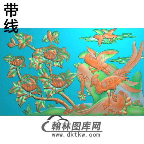 牡丹花鸟精雕图（MD-757)