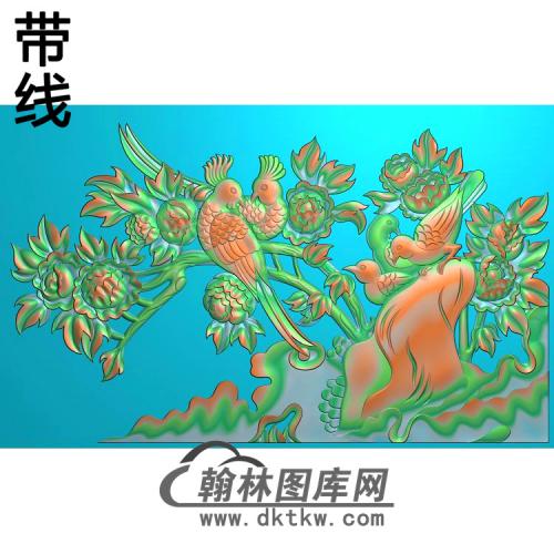 牡丹花鸟精雕图（MD-792)