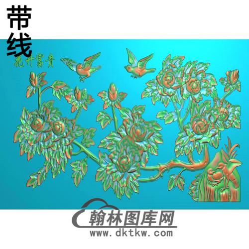 牡丹花鸟精雕图（MD-806)