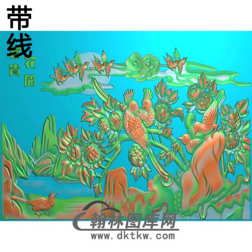 牡丹花鸟精雕图（MD-813)