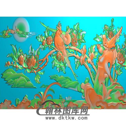 牡丹花鸟精雕图（MD-844)