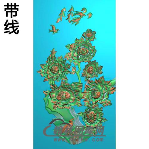 牡丹花鸟精雕图（MD-847)