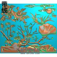 牡丹花鸟精雕图（MD-958)