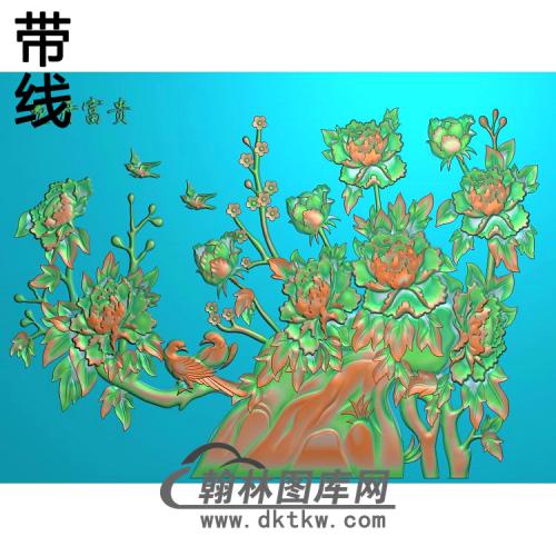 牡丹花鸟精雕图（MD-972)