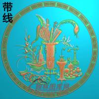 HP-1022-四季花博古柜中心圆精雕图(QTP-059)