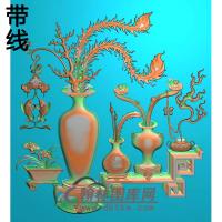 HP-2213双鱼博古花瓶372x421精雕图(QTP-070)