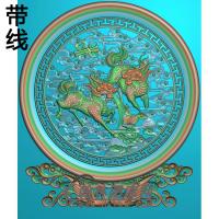 盘子双麒麟圆盘 (2)精雕图（QL-059）