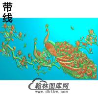 孔雀 背景墙精雕图（HKQ-042）