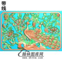 孔雀台屏加框好无线精雕图（HKQ-047）
