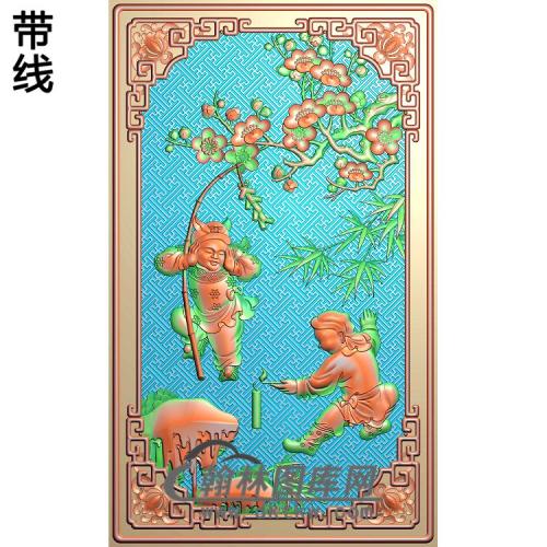 江南风光沙发靠背梅花炮-童子精雕图（TZ-108）