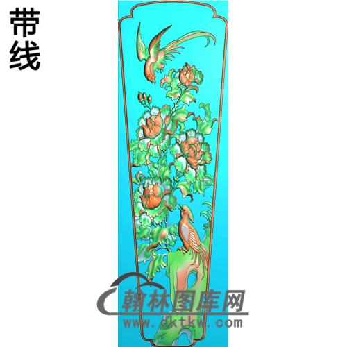 牡丹花鸟棺材盖 精雕图（GC-074）