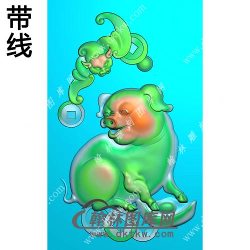 福猪挂件带线精雕图（GZ-029)