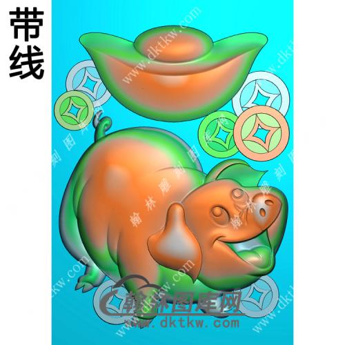 元宝铜钱财猪46牌挂件带线精雕图（GZ-054)